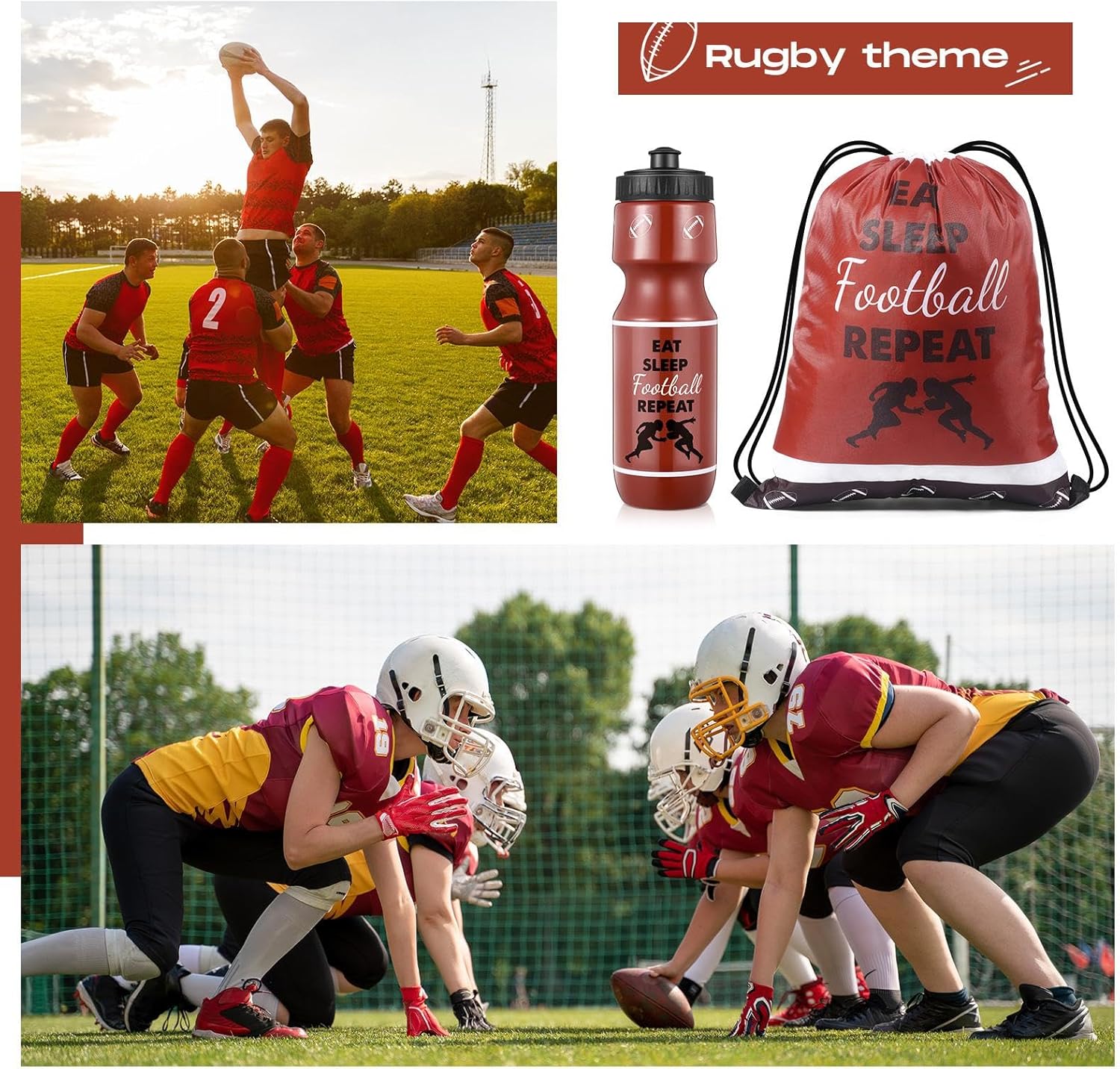 Talltalk 2 Pcs 24oz Football Plastic Water Bottle with Drawstring Bag Football Party Favors Sports Water Bottles for Men Sports Lovers Gifts - Image 5