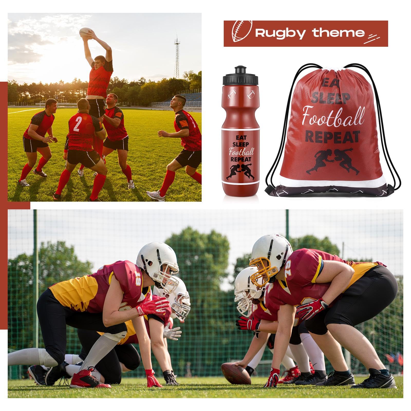 Talltalk Fußball-Wasserflasche, 680 ml, Kunststoff, Wasserflasche mit Kordelzug, für Fußball, Party, Gastgeschenke, Sport-Trinkflaschen für Herren, Sportliebhaber, Fußballgeschenke, Herbstsport, 12