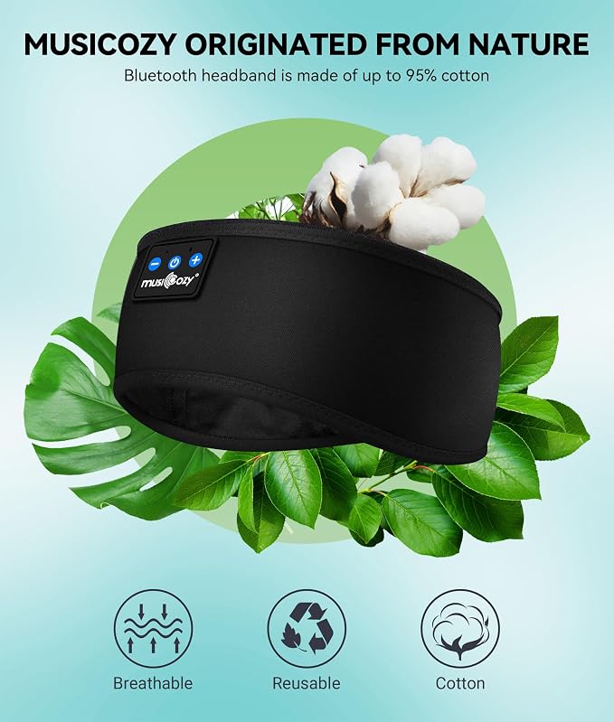 Musicozy Sleep Headphones Bluetooth 5.2 Headband This soft headband with an internal wireless sleep headset enables hands-free music enjoyment and keeps messy hair and sweat at bay.