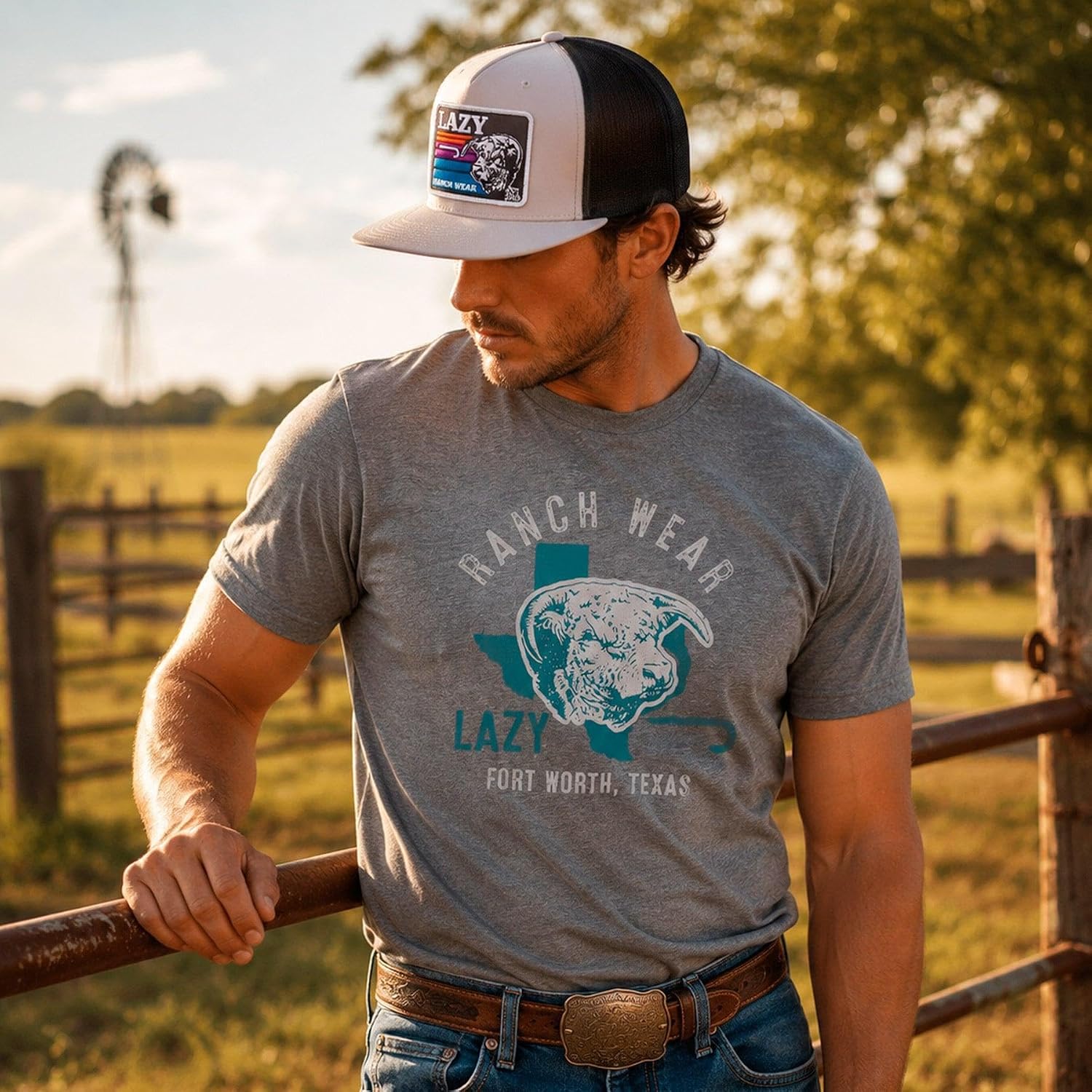 Lazy J Ranch Texas Hereford Short Sleeve T-Shirt - Heather Grey