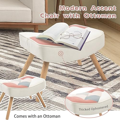 Miniatura 6 de MEMAEMO Mecedora de retazos con otomana tapizada, sillas de acento con respaldo alto, silla deslizadora pequeña, cómoda silla lateral para
