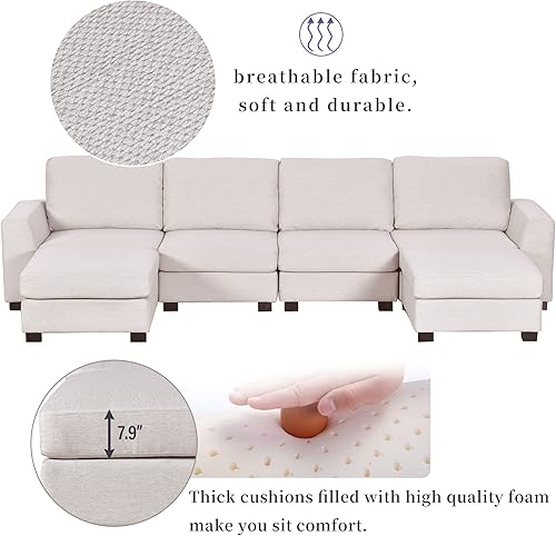 Miniatura 4 de kevinplus Sofá modular de 130.7 pulgadas para sala de estar, sofá moderno de 4 asientos con diván movible otomana para apartamento, oficina,