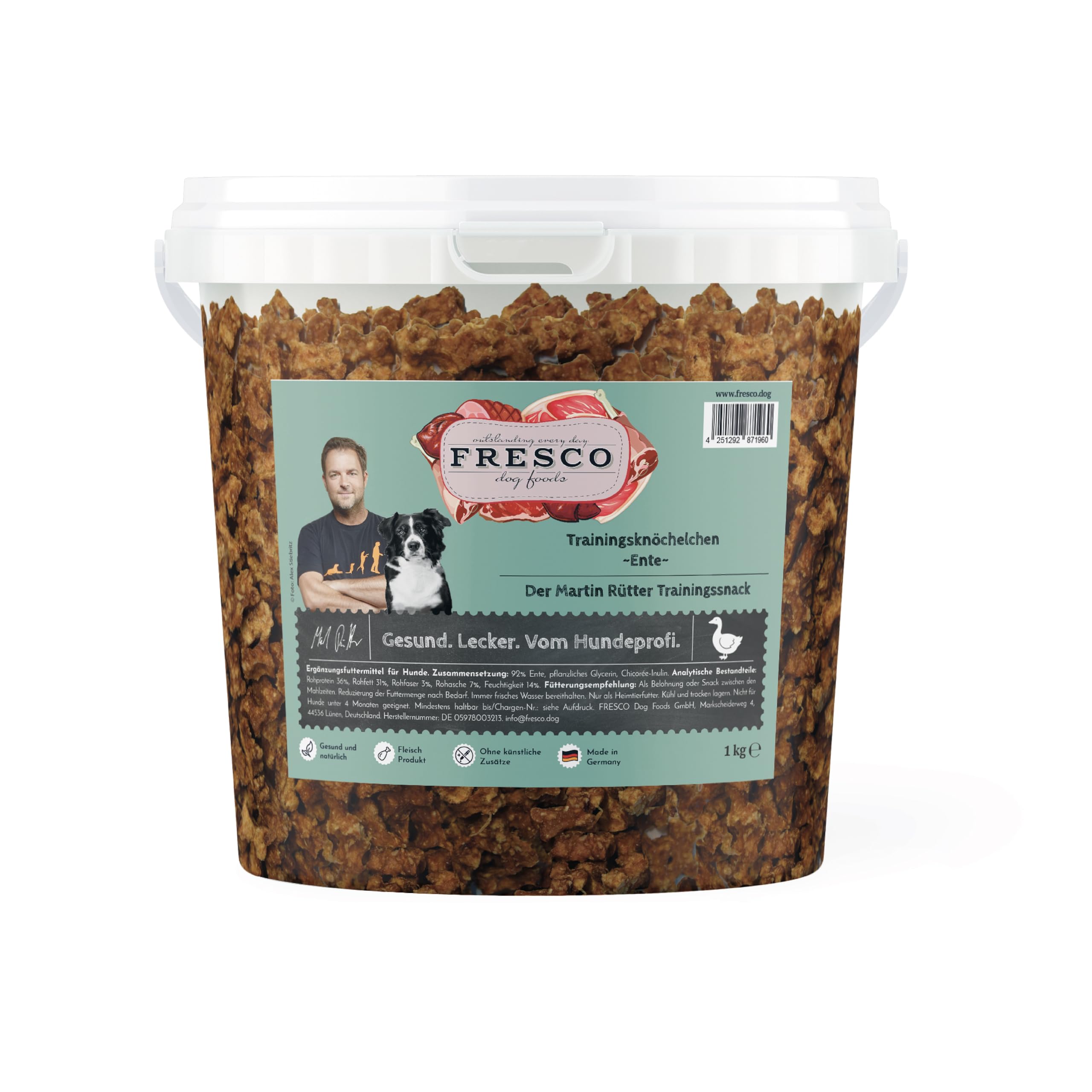 FRESCO Dog Martin Rütter Trainingsknöchelchen Ente 1kg | Leckerlies für Hunde mit viel Fleisch | getreidefrei & zuckerfrei| 100% frische Zutaten | für Belohnung, Training und als Snack