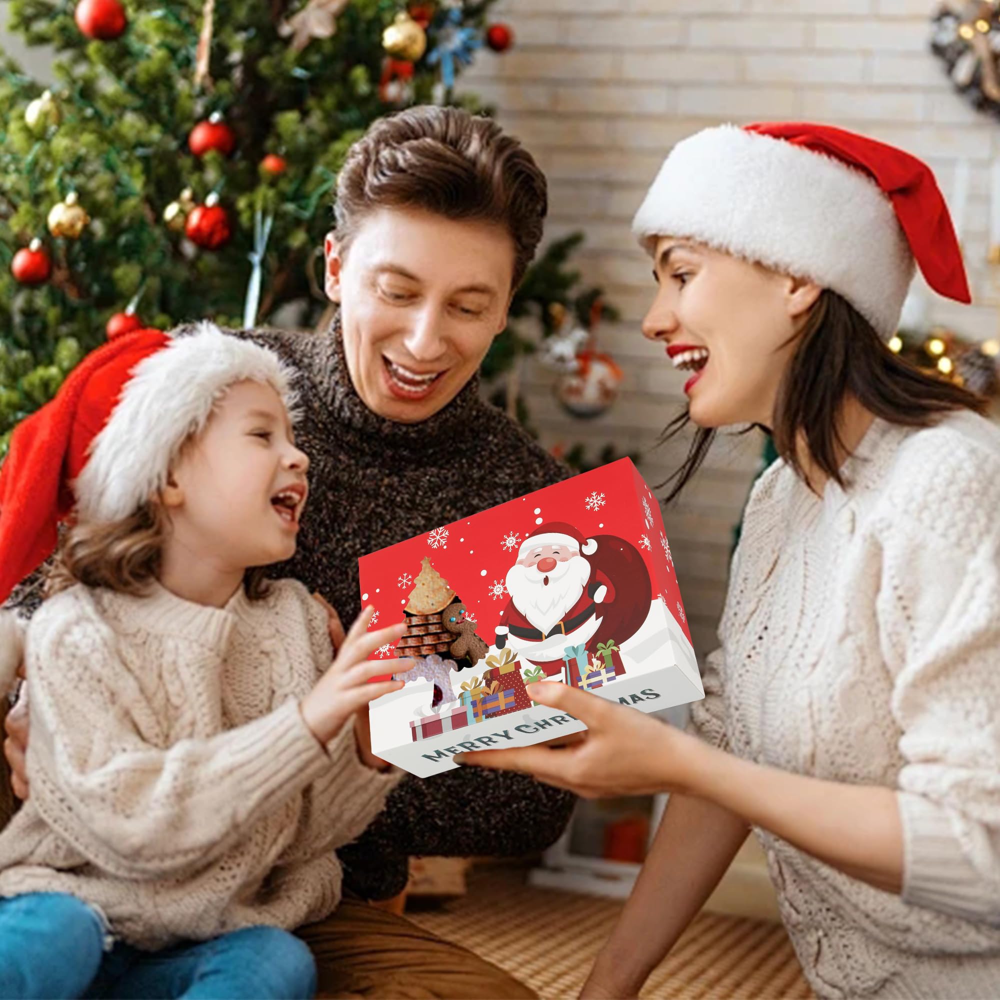 Zzrywuty Cajas de galletas de Navidad para regalo, cajas blancas de panadería de Navidad con ventana, cajas de regalo de Navidad para mini pasteles, postres, cupcakes, donas de caramelo (24 piezas)