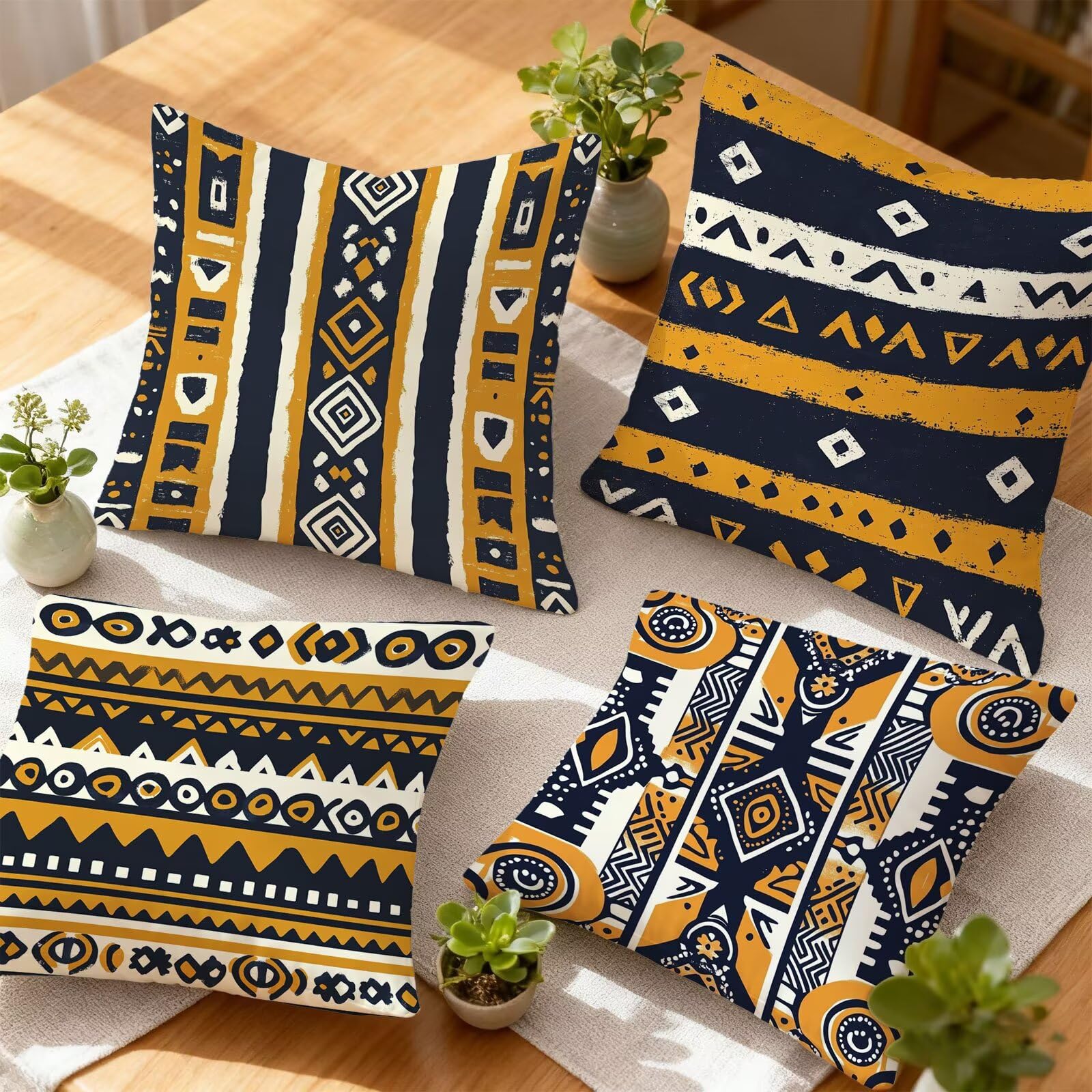 Pomarańczowa poszewka na poduszkę 60 x 60 cm w stylu boho 60 x 60 zestaw 4 super miękkich ochraniaczy na poduszkę 60 x 60 jesienna poszewka na poduszkę kwadratowa poduszka na sofę, do domu, salonu
