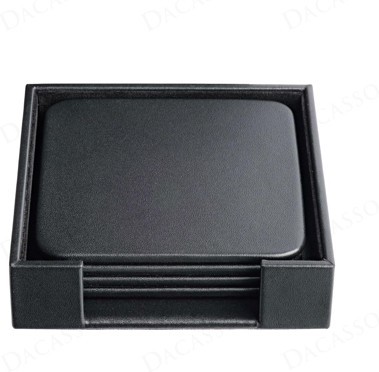 Dacasso 4 Coaster Set, Square - Classic Black Leather Luxury Executive Decor and Desk Surface Protector