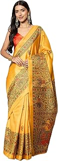 SAREE MALL Women's Cotton Silk Madhubani Printed Ready To Wear one Minute Saree With Unstitched Blouse Piece