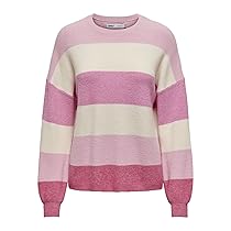 Only Onlatia L, S Stripe Pullover Knt Noos, Pullover Donna, Pink Lady, M