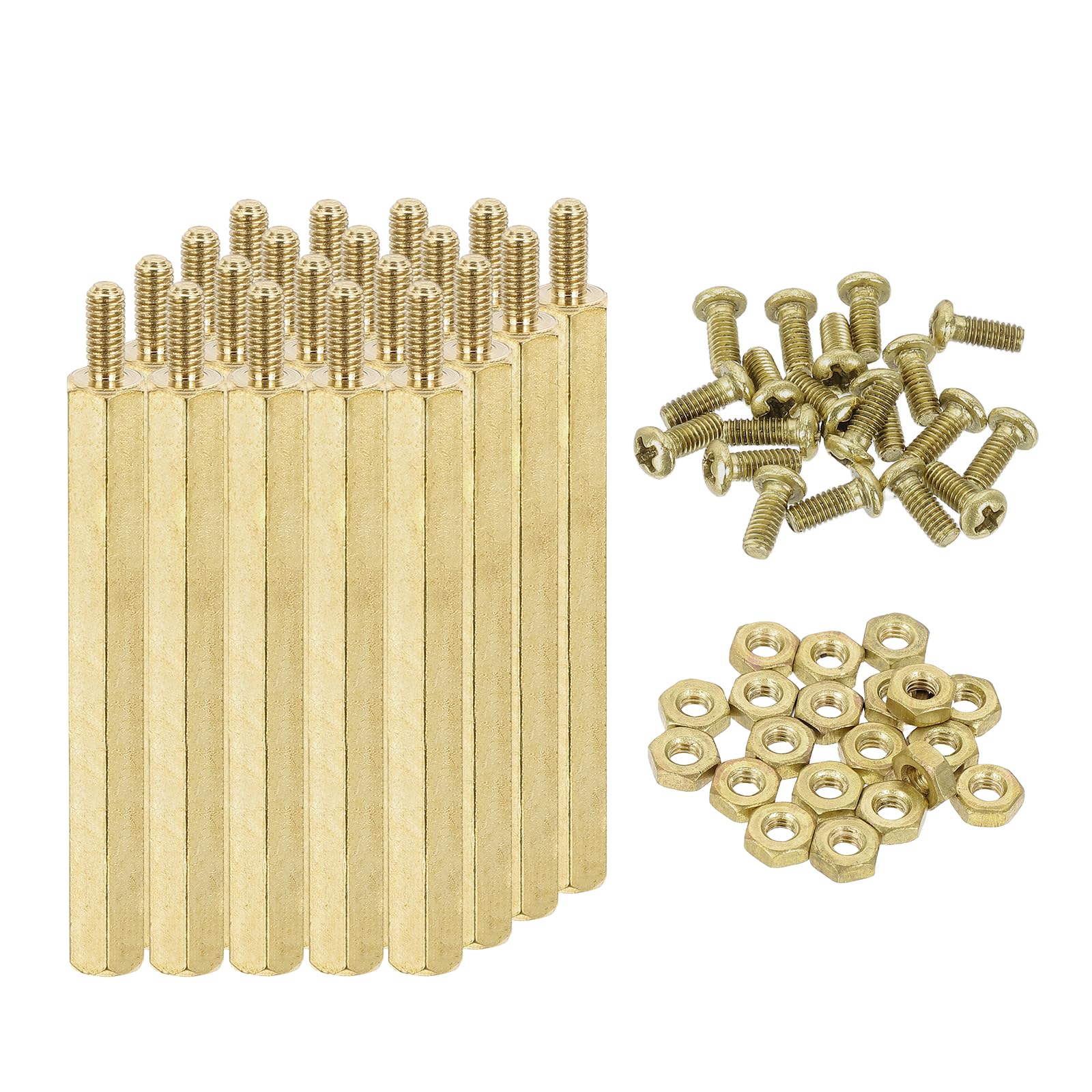 sourcing map M2.5 Male Brass Hex Spacer Standoffs Screws Nuts, 20 Set Hex Column Screw Nut Assortment Kit M2.5 * 40+6 Threaded Standoff for Raspberry Pi PCB Motherboard DIY — image 1