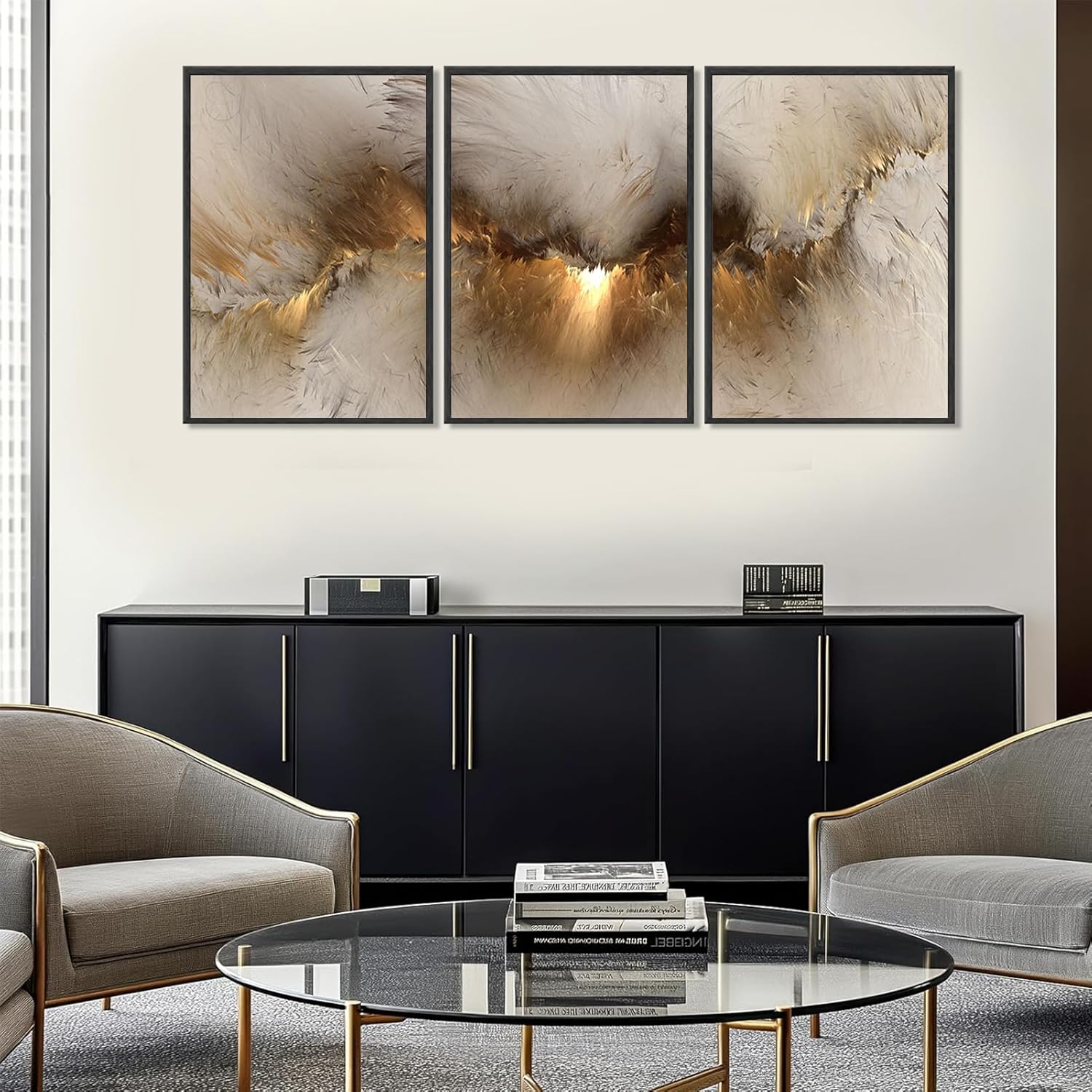 VPUQWGKE 3Pcs Golden Clouds Wall Art Modern Abstract Marble texture Picture Wall Decor Sky Scenery Print Artwork Nature Simple Paintings for Living Room Bedroom Bathroom Decoration 16x24in Poster