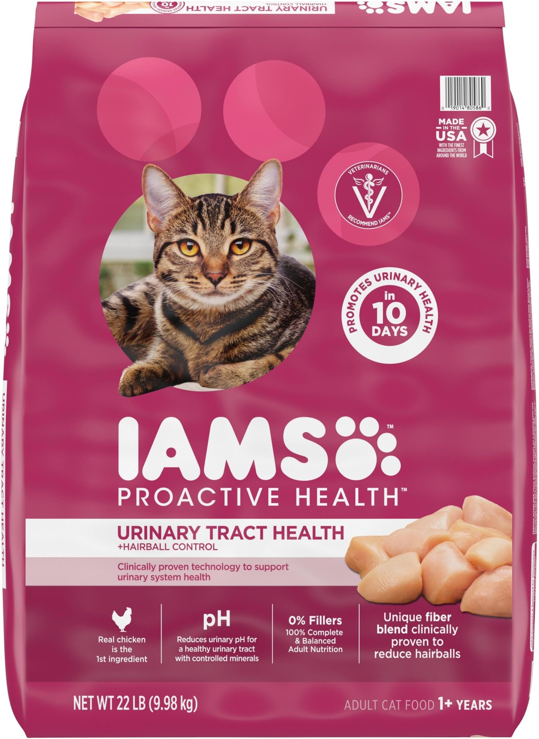 IAMS Proactive Health Urinary Tract Health Dry Cat Food, Chicken, 22 lb | Veterinarian-recommended, real chicken #1 ingredient, reduces urinary pH, antioxidants, antioxidants for immune support