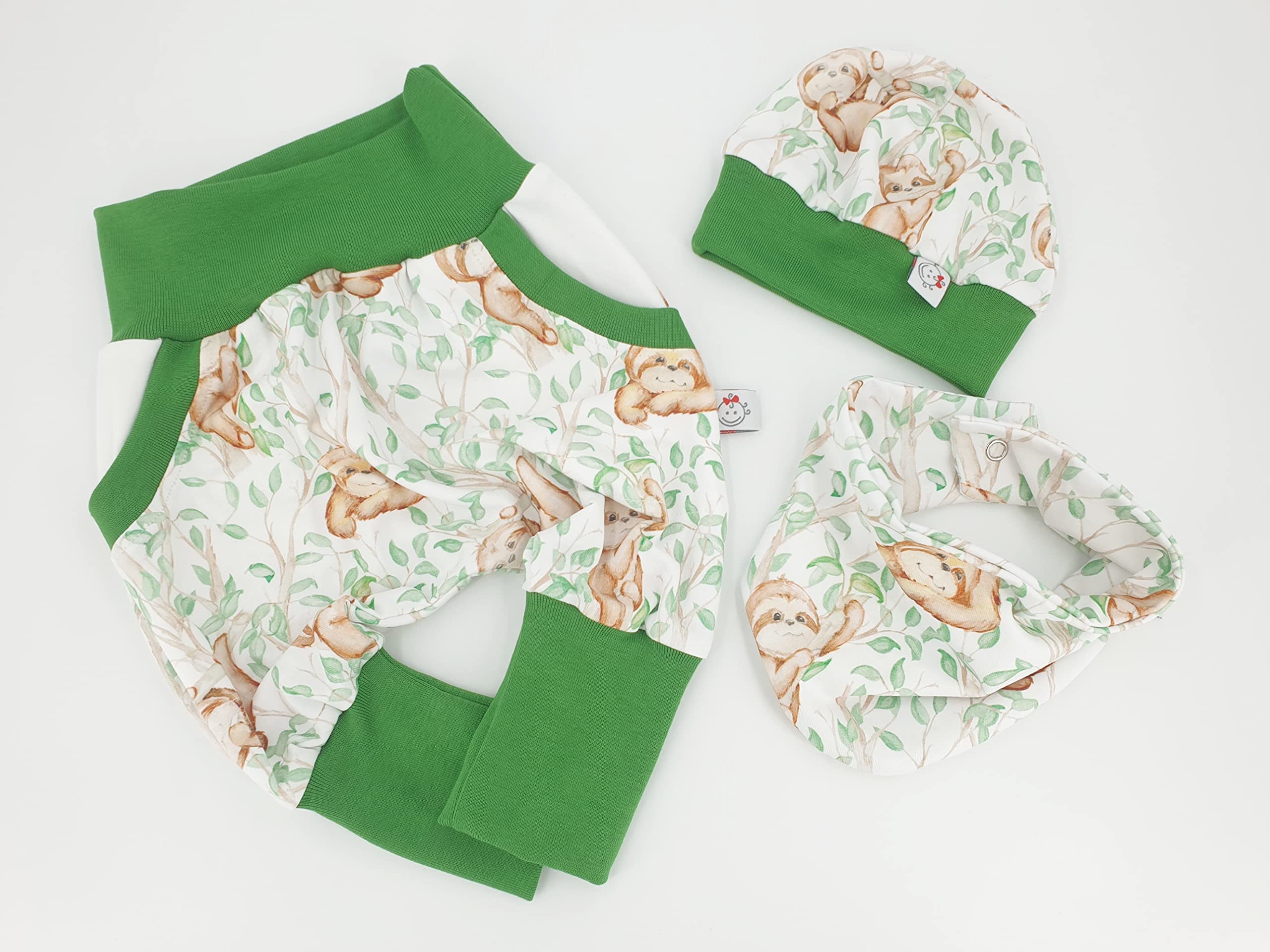 Atelier MiaMia - Pumphose als Set Baby Kind 92 Designer Babyhose Limitiert !! Mitwachshose Faultiere