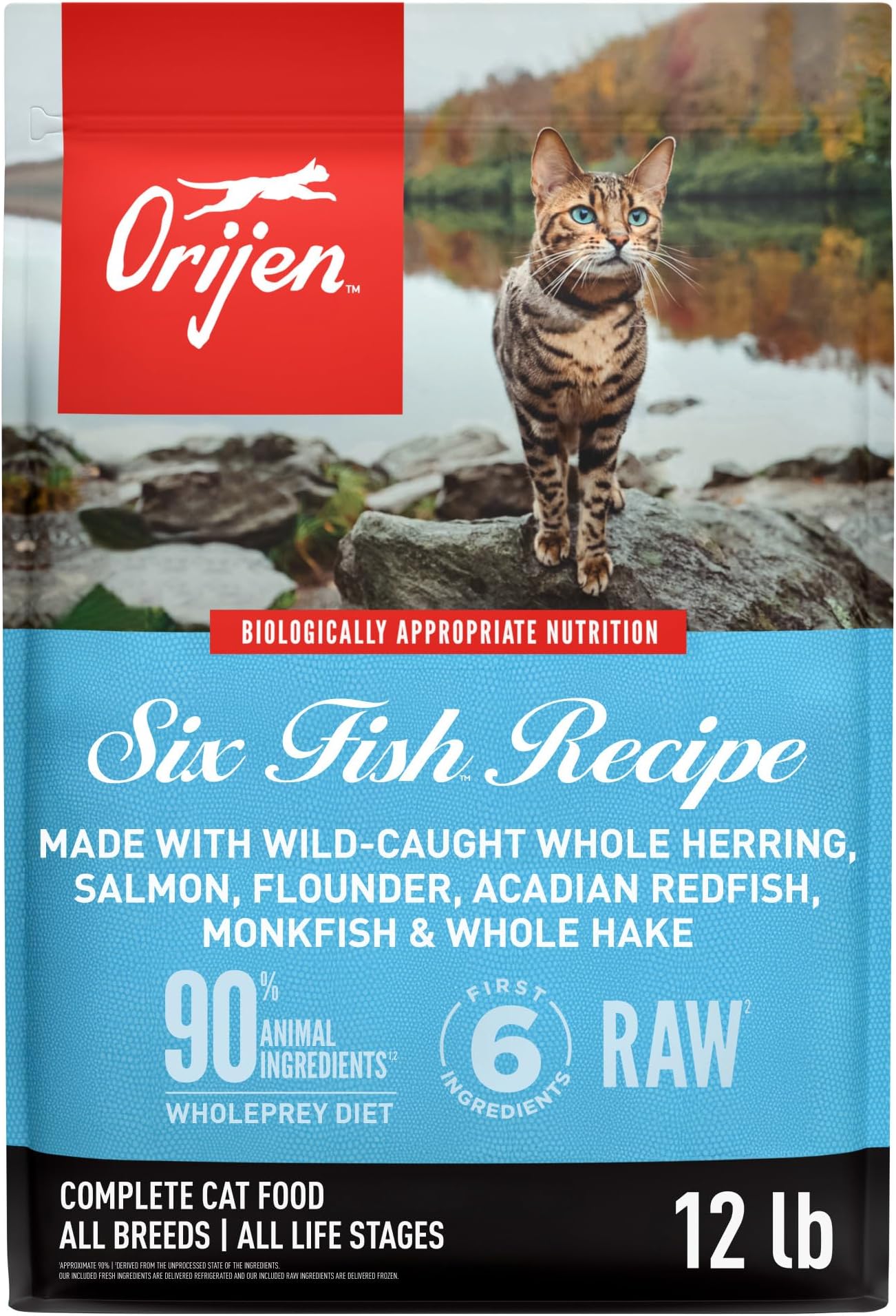 ORIJEN Grain Free High Protein Premium Dry Cat Food Six Fish Recipe 12lb Bag