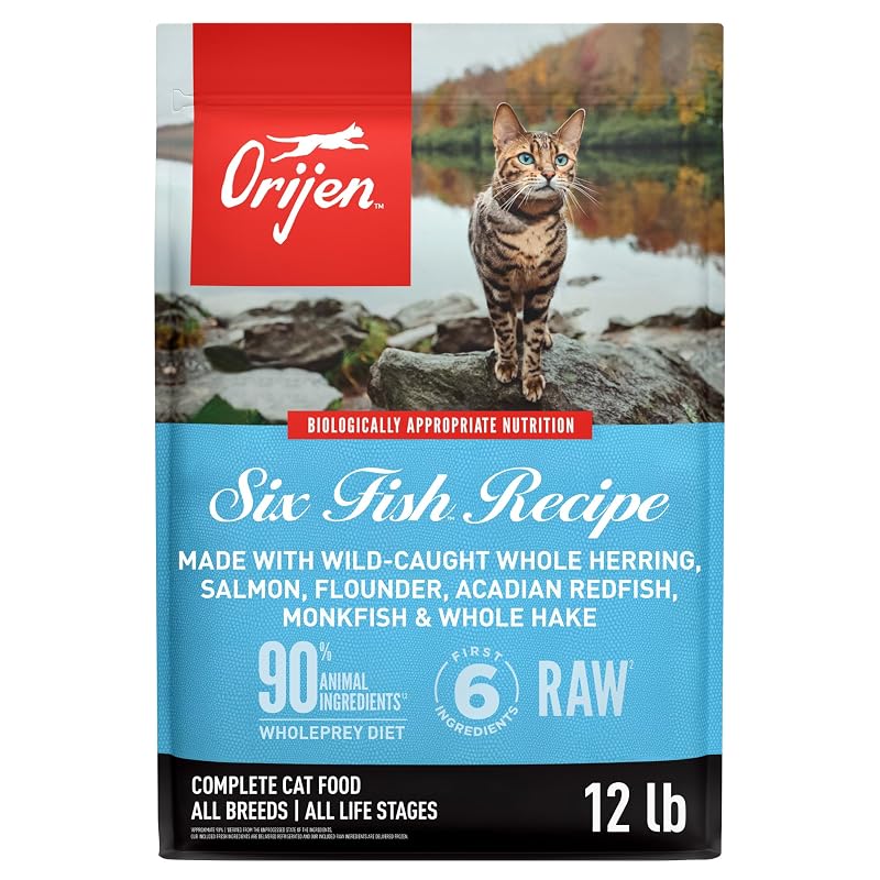 Ração Seca para Gatos ORIJEN Six Fish Recipe sem Grãos com Seis Tipos de Peixe 5,45 kg