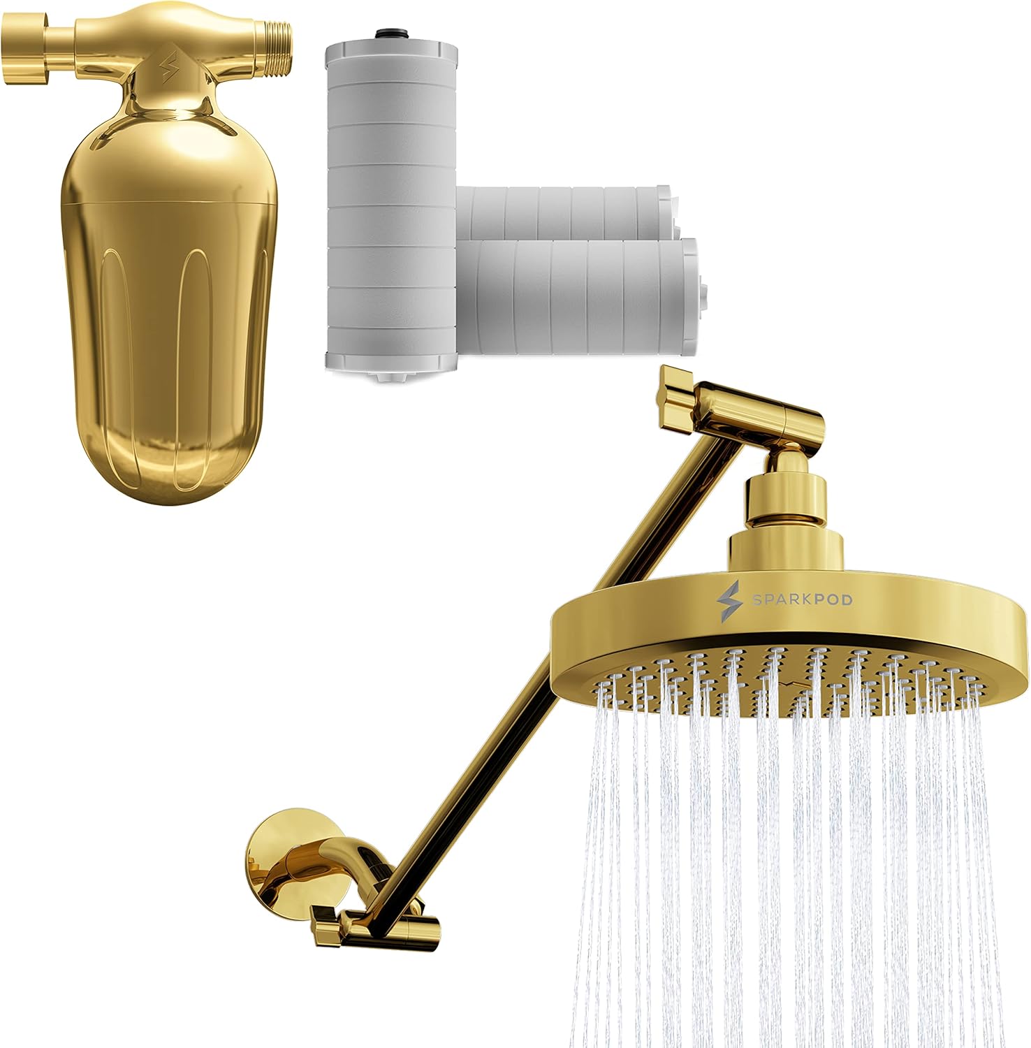 SparkPod 6" Rain Shower Head, 16" Shower Arm Extension & Ultra Shower