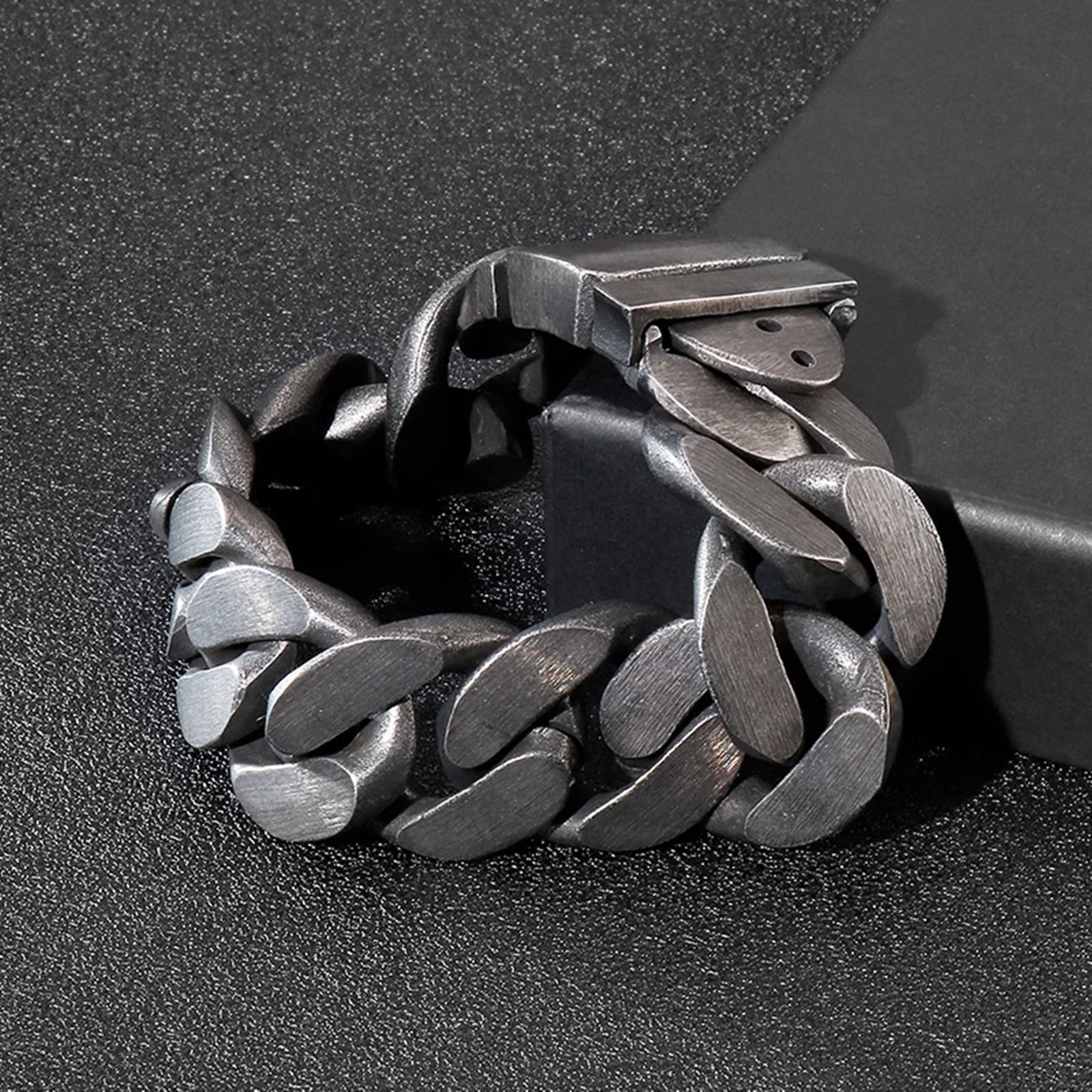 Strangarmbänder in Edelstahl, Panzerkette Personalisiertes Armband Eco-Verpackung Kleine Geschenke für Männer, 25cm Länge, 25mm Breite, Schwarz