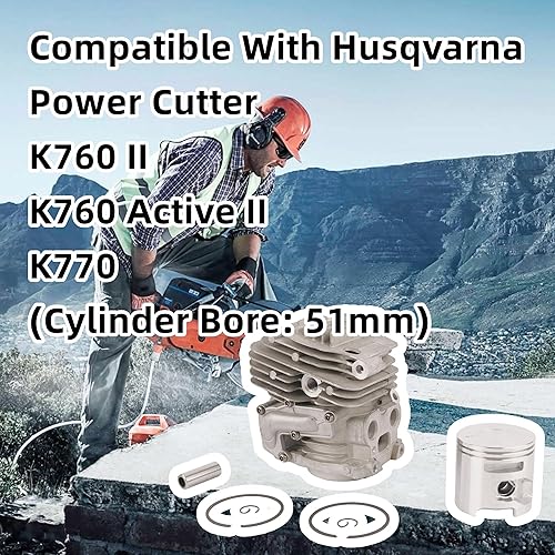 Miniatura 2 de Magimaker Conjunto de cilindro de 2.008 in compatible con Husqvarna Power Cutter Saw K760 II K760 Active II K770 Reemplazar 581476102 581476103