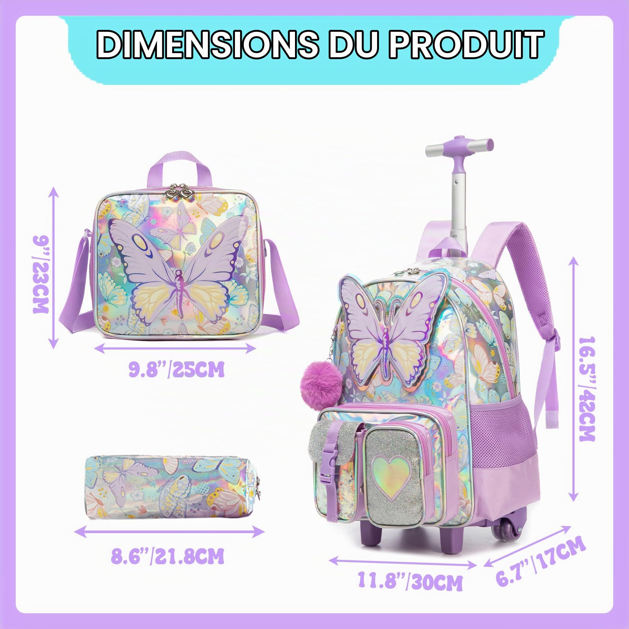 HTgroce Cartable a Roulette Fille, Sac a Roulette Fille CP CE1