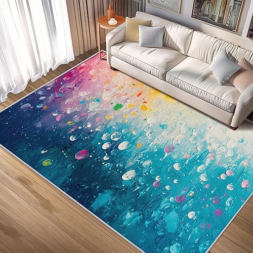 Miniatura 10 de Alfombras retro para sala de estar, de 7 x 7 pies, diseño de patrón de remolinos ondulados, rayas abstractas, de los años 70, alfombra de área retro