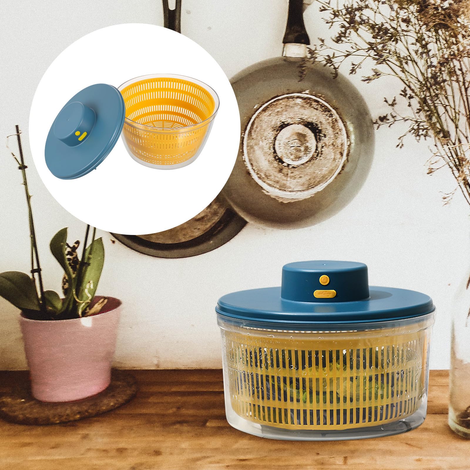 Centrifuga Insalata Elettrica 3l in Pp, Cestello Drenante Blu | Frutta e Verdura, Design Drenante Funzione di Raccolta, per Altre Occasioni e Hotel Dining