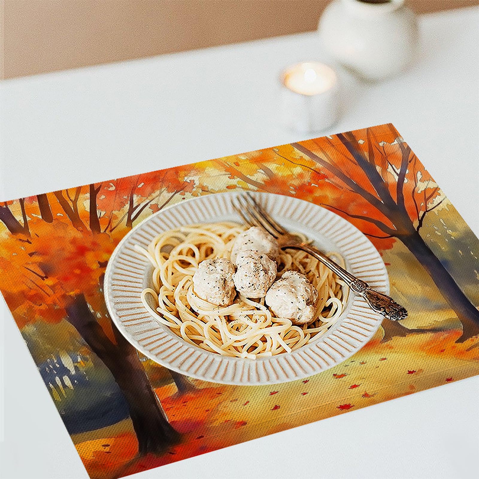 30×45cm Tovaglietta Americana Acquerello in Cotone Lino Rettangolare - Tovagliette Set di 8 Alberi autunnali Resistente al Calore per La Cucina, Il L'Ufficio