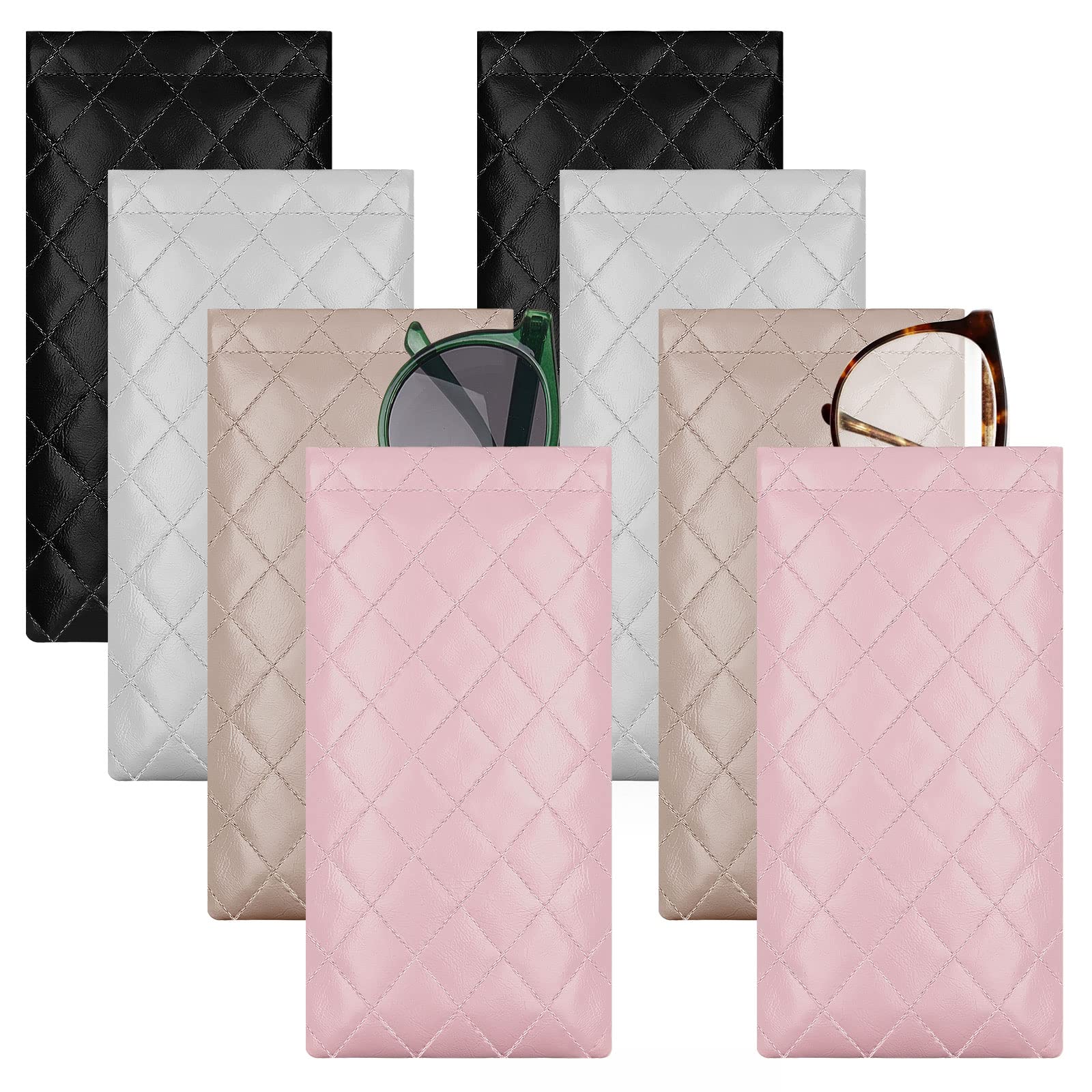 Amylove 8 Pcs Squeeze Top Sunglasses Case Soft Leather Sunglass Pouch Portable Eyeglass Case Glasses Bag for Cosmetic Makeup