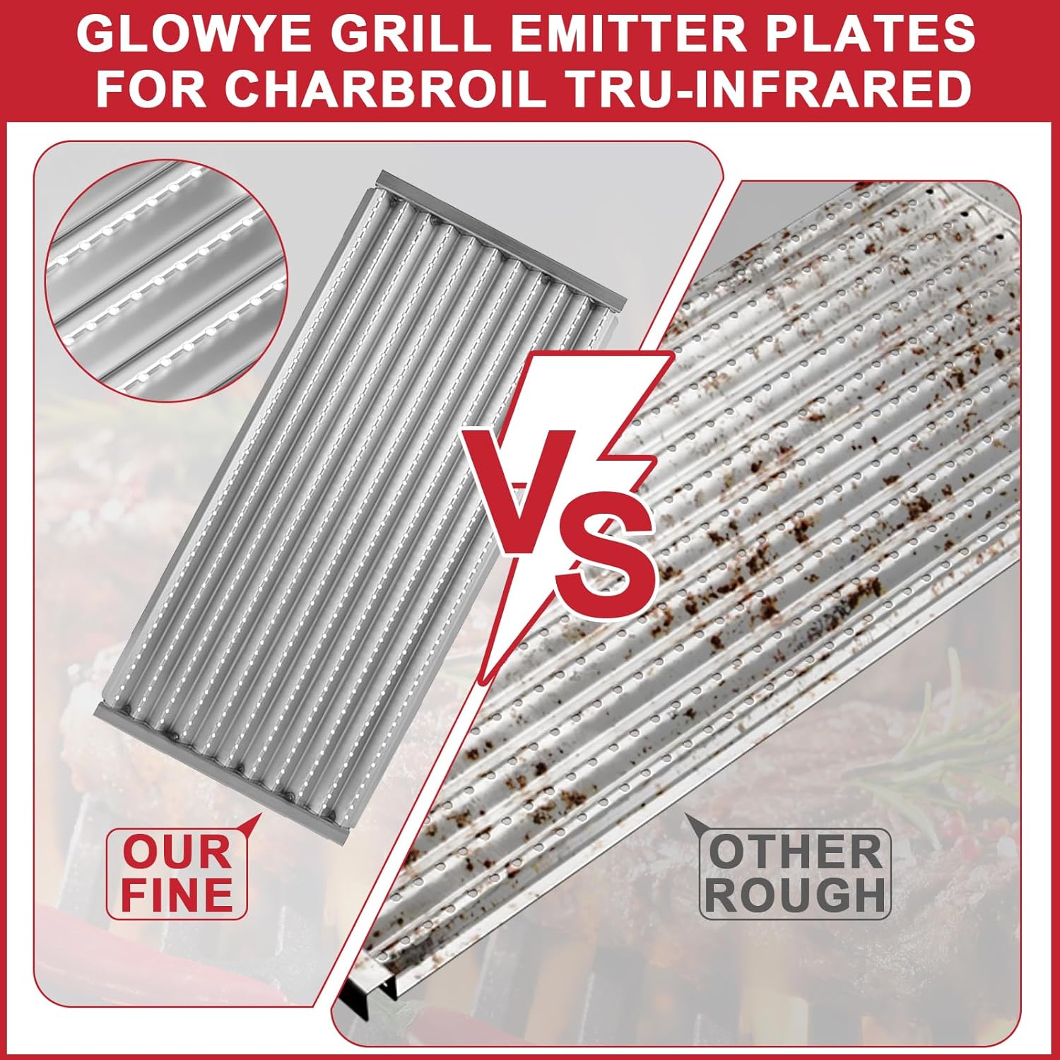 Grill Grates and Emitter for Charbroil TRU-Infrared 463247412 463257110 463243911 463241013 463241314 463246909 463241014 Parts, 18 7/16" Grill Replacement for G515-4700-W1 G526-0007-W1
