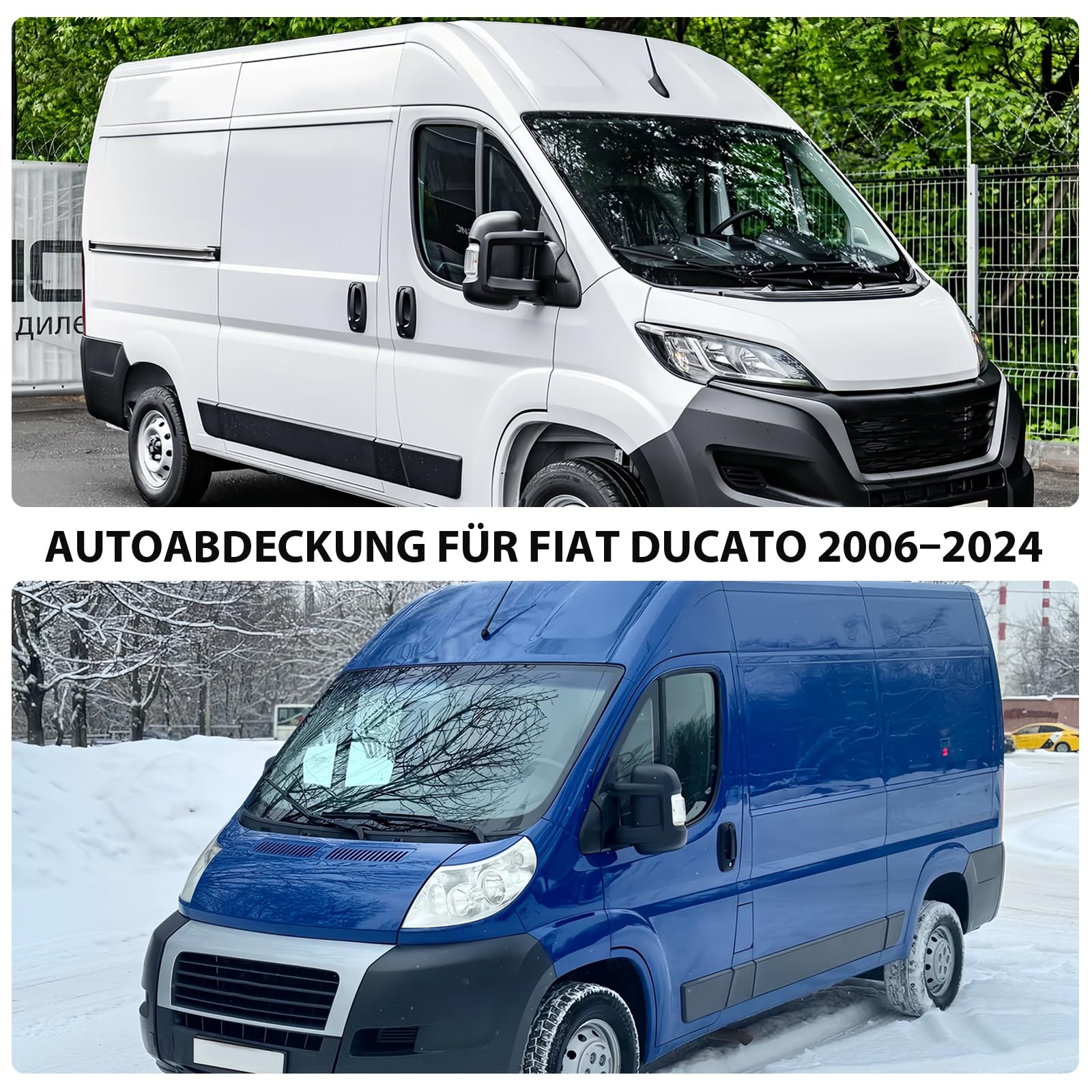 Autoabdeckung für FIAT Ducato 2006–2024, Vollgarage für FIAT Ducato, Doppelseitiges Reißverschlussdesign, Windfeste Befestigung, Schnee, Sonne und Staubschutz