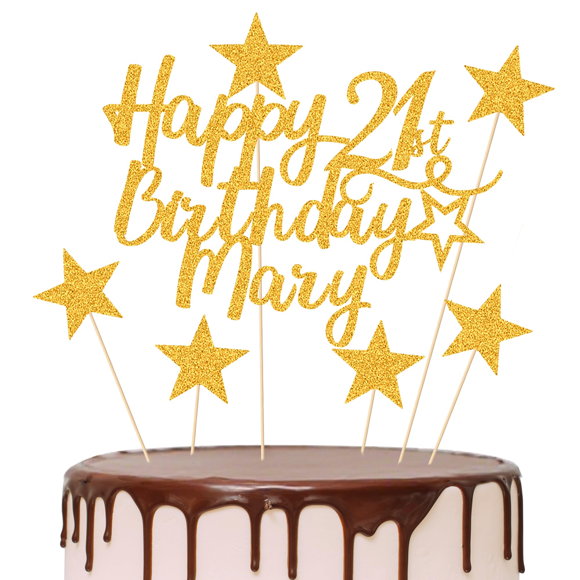 EDSG 2 Sets Personalised Happy Birthday Cake Topper, Double-Sided Glitter Cake Toppers Birthday Party Decoration for 13th 16th 18th 21st 30th 40th 50th 60th 80th(Champagne Gold-2pcs) — view 6