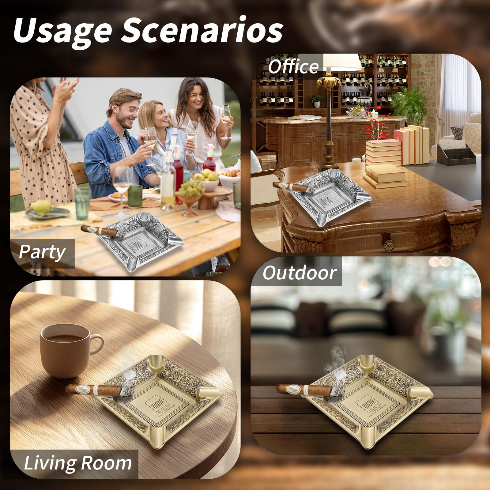 Amazon.co.jp: Hancigar 葉巻灰皿 4スロット 金属製 大型 シガレット