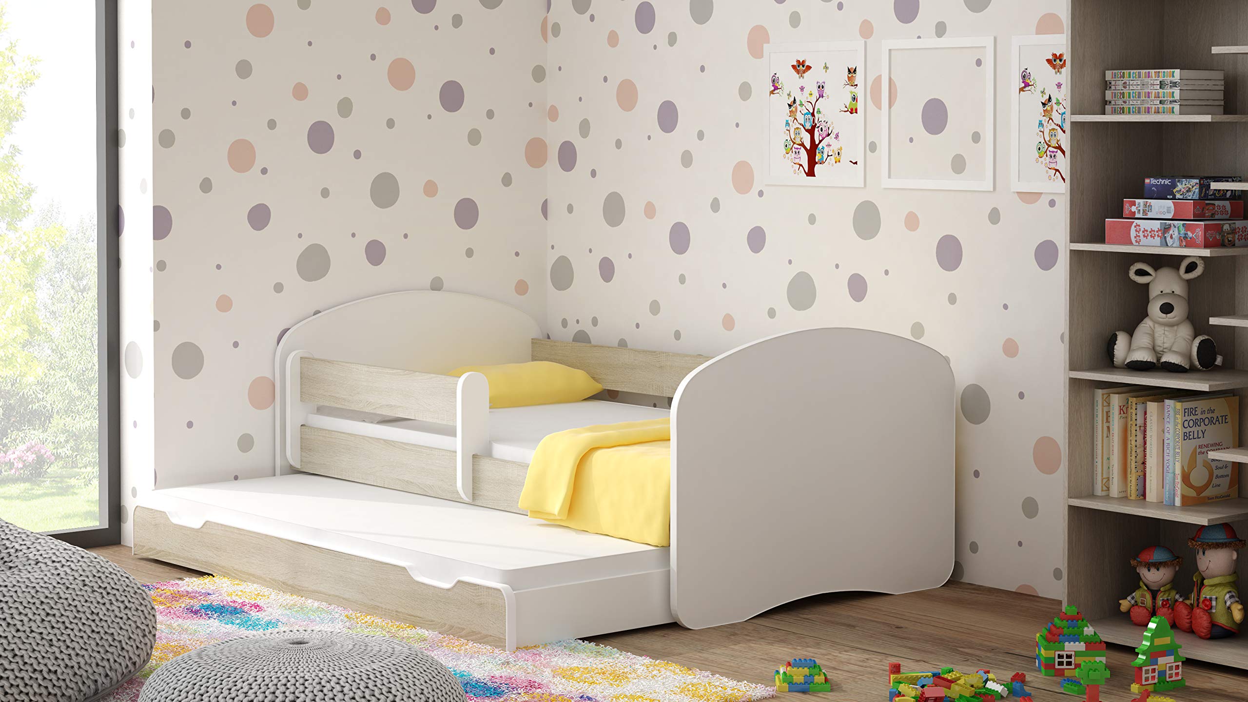 Happy Babies BDW łóżko dziecięce z 2 powierzchniami do leżenia i 2 materacami, podwójne łóżko 180 x 90 cm, drewno wenge – dla dziewcząt i chłopców || KOSTELNOS wysyłka ||
