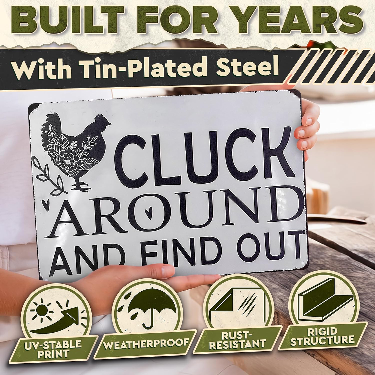 8x12" Cluck Around And Find Out Sign, Metal Tin Material (Rooster) image 4