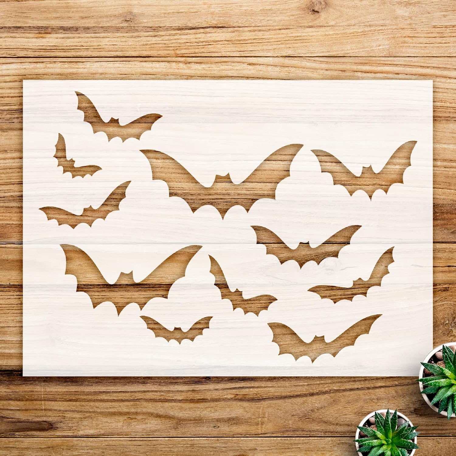 Flying Bats Stencil Pattern for Walls and Crafts, Reusable Mylar Template, Ideal for Halloween Decor and DIY Projects - Size A2 (23.4" x 16.9")
