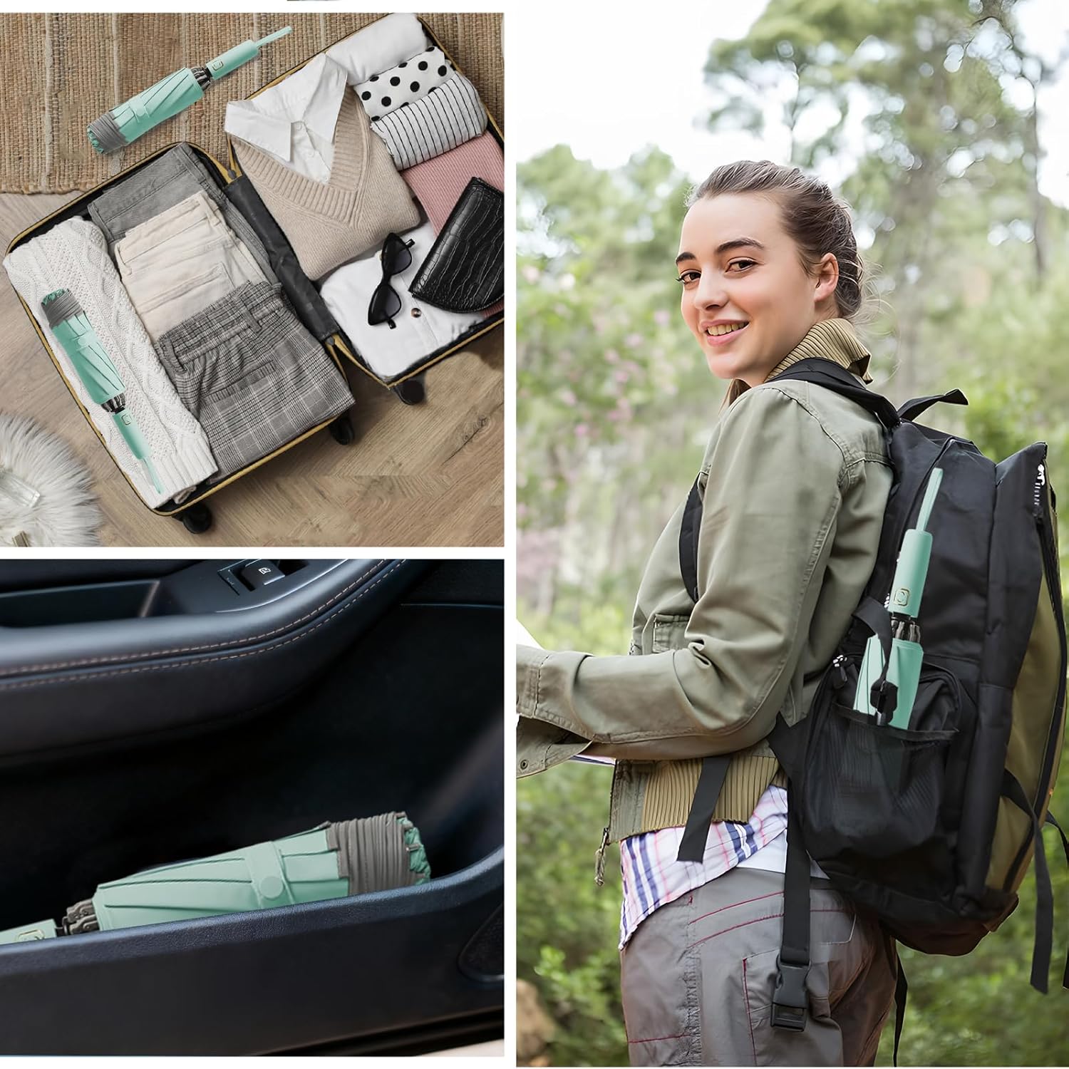 Large Windproof Travel Umbrella, Portable Reverse Folding Car Umbrella, Compact Inverted Design with Waterproof Canopy, Automatic, 10 Durable Ribs, 45.6/13 Inch, Fits Backpack - Image 7