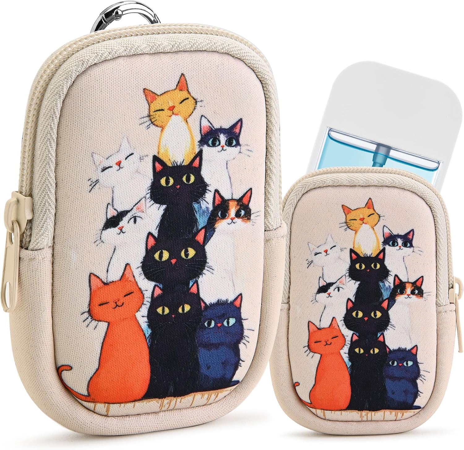 Cat Hand Sanitizer Spray Case, Compatible with Touchland Hand Sanitizer Mist Spray, Portable Holder, Mini Pouch, Zippered Pouch Case, Fashion Accessory with Snap Hook 1FL OZ Friends