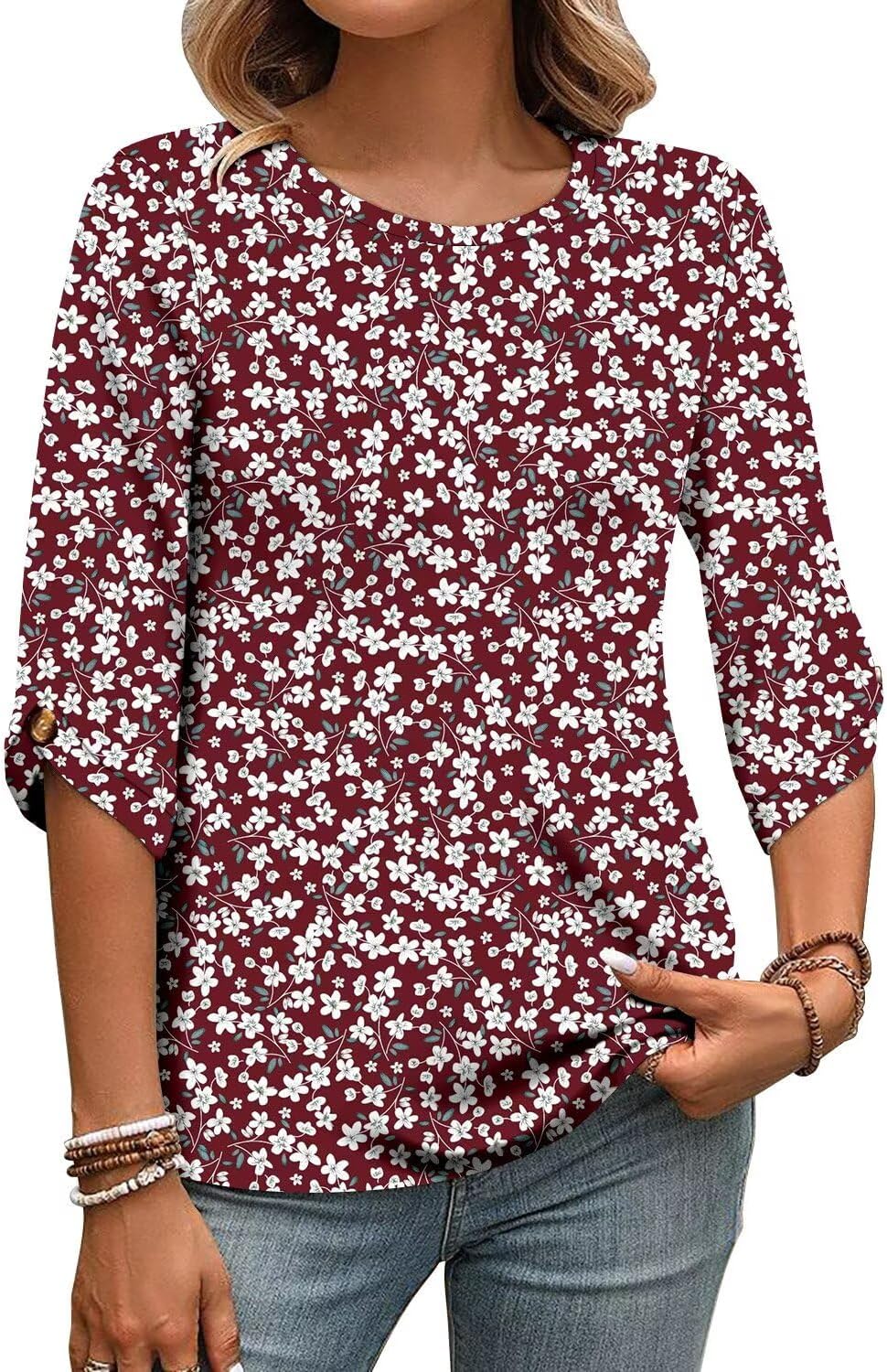 KISSMODA Women's Casual 3/4 Sleeve T-Shirts 2025 V-Neck Tunic Tops Cute Tees Blouses Loose Fit Business Work Tee Top - Image 5