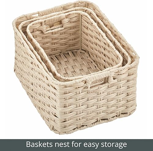 Miniatura 3 de mDesign Cestas de almacenamiento rectangulares de cuerda trenzada para el hogar con asas para organizar armario, dormitorio, baño, sala de estar,