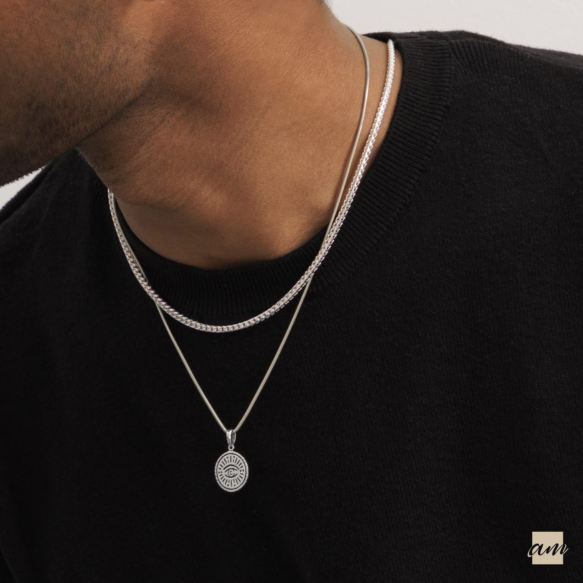 Amberta 925 Sterling Silber Halskette für Herren - Franco-Kette 2.5 mm
