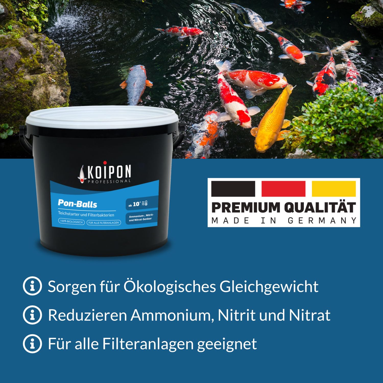 KOIPON Pon-Balls 1L Filterstarter | Nitrifizierende Bakterien & Mikroorganismen | Teichstarter | Teichbakterien zur Teichpflege von Gartenteich, Fischteich, Schwimmteich | Filterbakterien-Gelkugeln