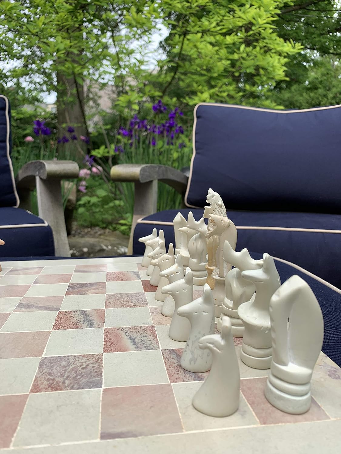 Global Crafts Hand-Carved Soapstone 15-inch Board and Animal Chess Set (Kenya)