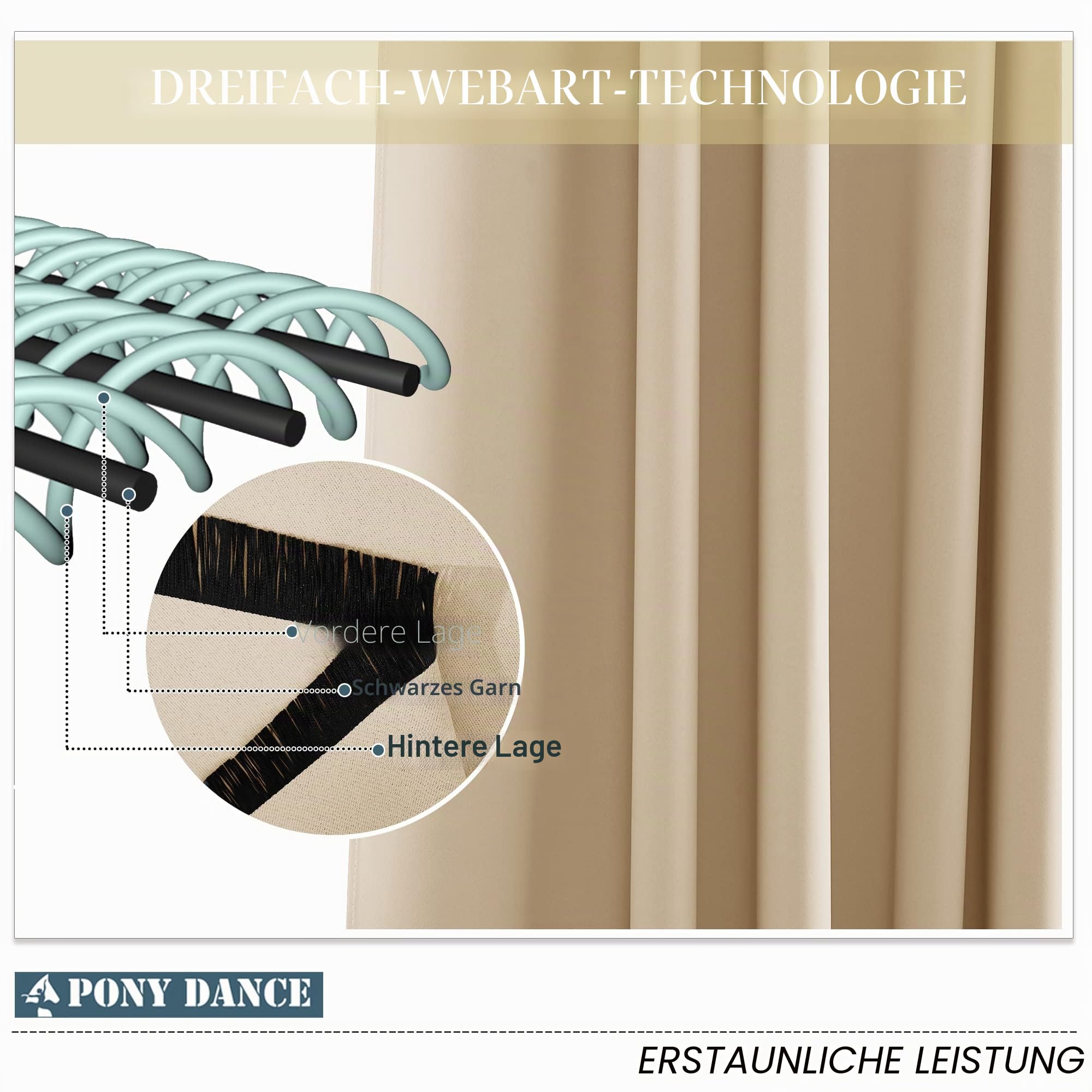 PONY DANCE Outdoor Gardinen Wetterfest 2er Set H 213 x B 132 cm Outdoor Vorhang mit Klett-Schlaufen wasserdichte Outdoorvorhänge Sonnenschutz für Terrasse, Biscotti Beige