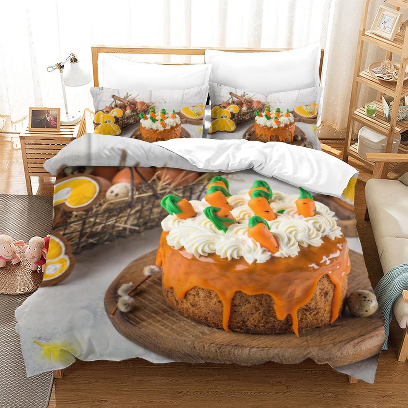 Housse de couette gâteau 3D idée cadeau anniversaire literie enfant parure 3 pièces grand lit