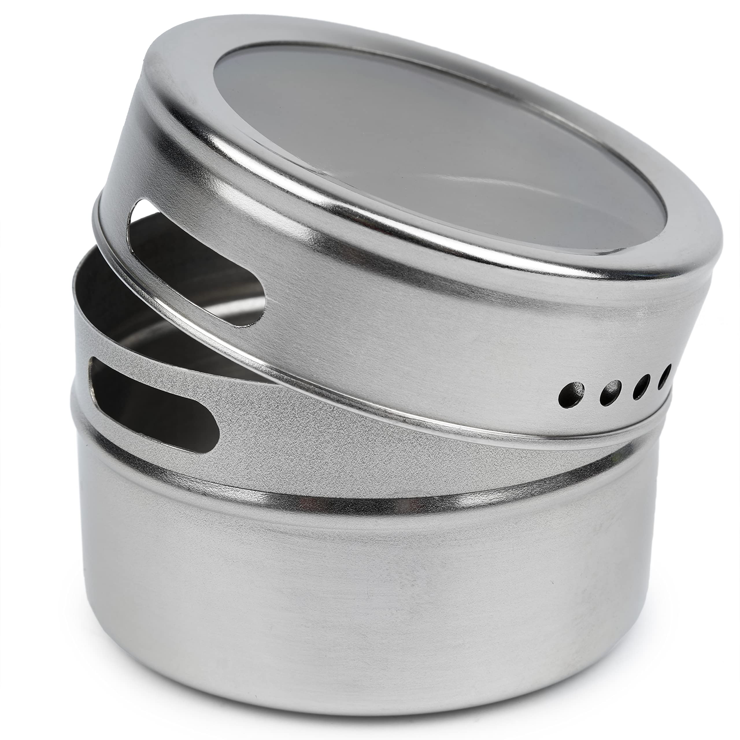 APACALI Pack of 12 Magnetic Spice Jars, Magnetic Spice Jars with Wall Base, Stainless Steel, Includes 100 Label Stickers