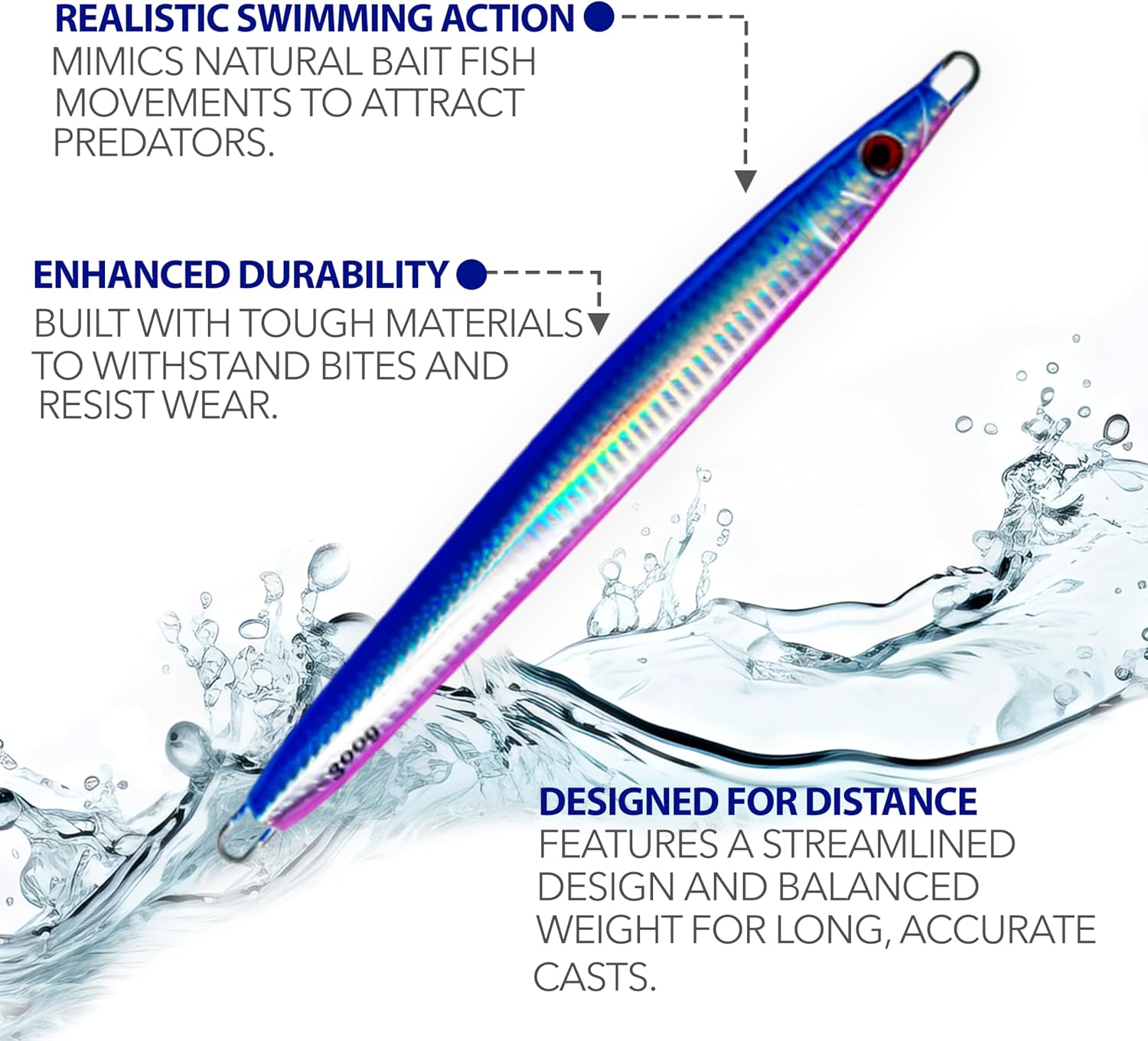 Sniper Knife Jig 300g, 3 Pcs Pink Blue w/Zebra Glow for Vertical Jigging, Unrigged Design, Ideal for Tuna & Saltwater Gamefish