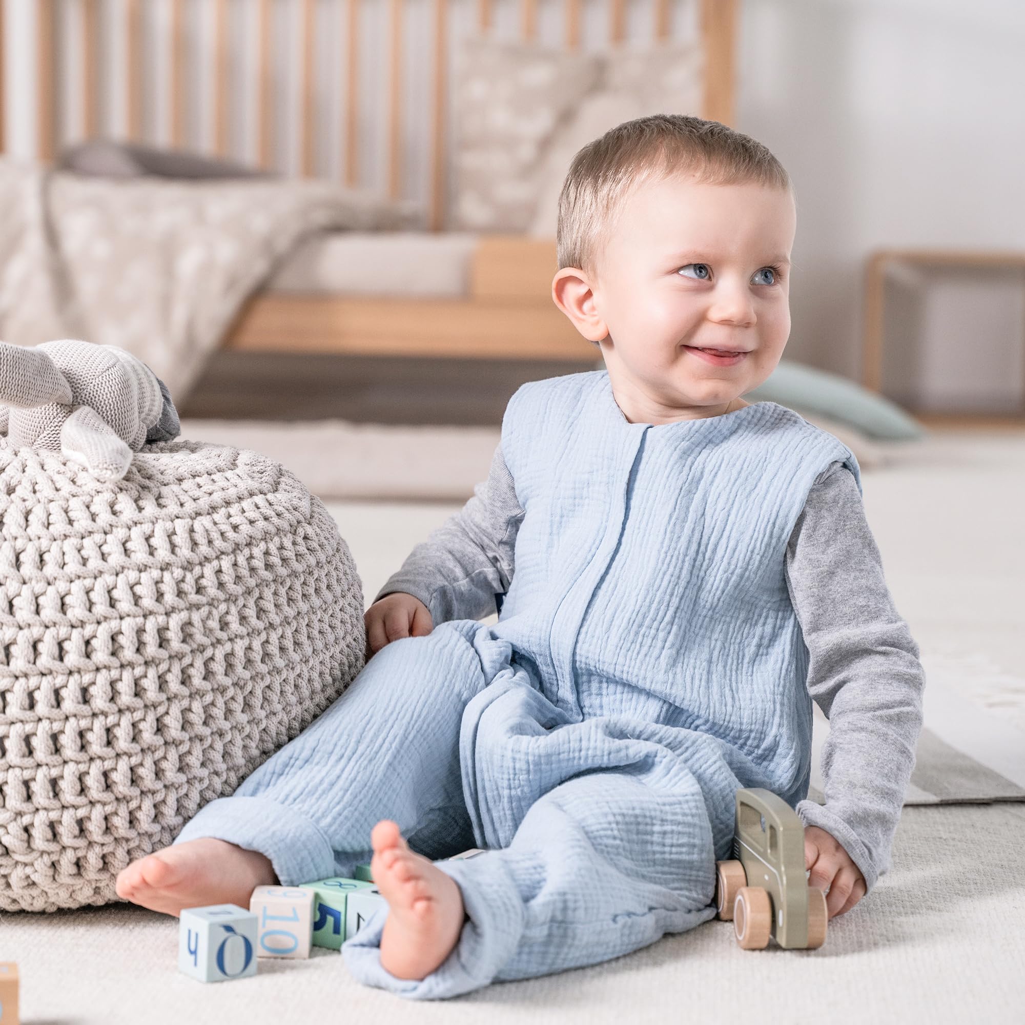 Julius Zöllner Kombinezon do spania Jumper muślin 0,5 TOG rozm. 92 | 100% muślin bawełniany | Oeko-Tex Standard 100 | Denim