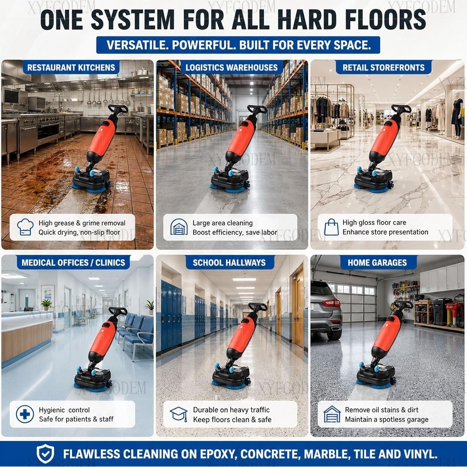 Máquina Lavadora de Pisos Profesional 17" - Fregadora Industrial con Doble Cepillo y Tanques Separados para Cemento Mármol, Ideal para Locales Comerciales (Rojo)