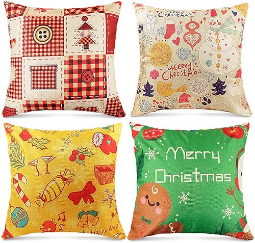 Vonayo Juego de 4 fundas de almohada de Navidad fundas de almohada retro a cuadros de búfalo de granja fundas de cojín de vacaciones decoraciones de