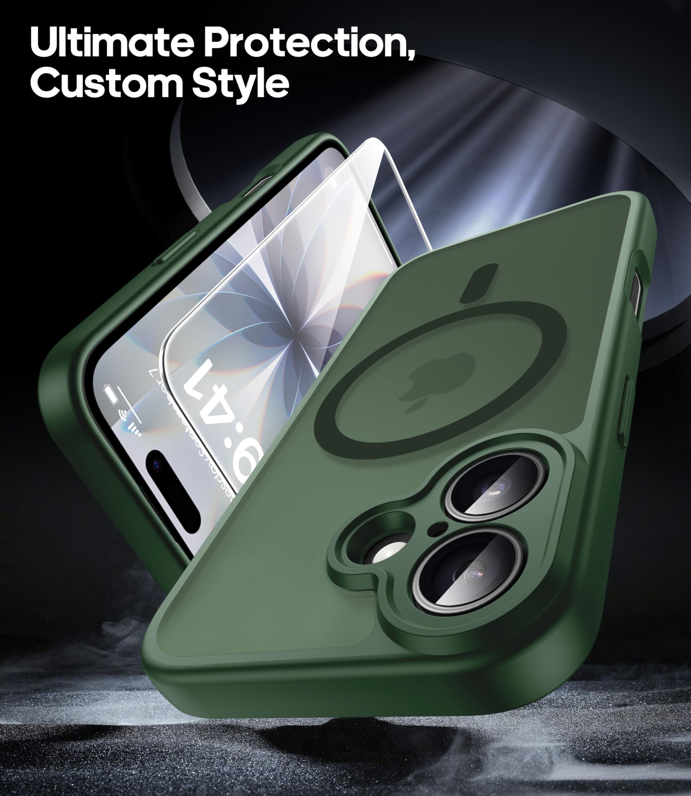 FLLAO Magnetica Cover per iPhone 17 e 2 Pellicole in Vetro Temperato, Custodia iPhone 17 Compatibile con Magsafe, Traslucida Opaca Posteriore Sottile Antiurto Protettiva Case, Verde