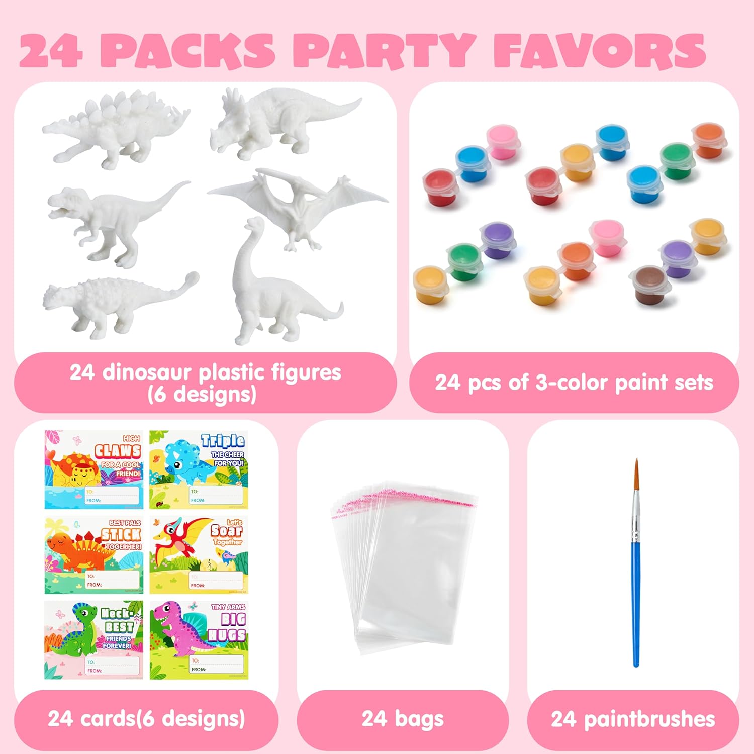 JOYIN (ジョイン) バレンタインデー恐竜絵画セット カード付き PVC恐竜フィギュア マルチカラーアクリル絵の具&amp;ブラ
