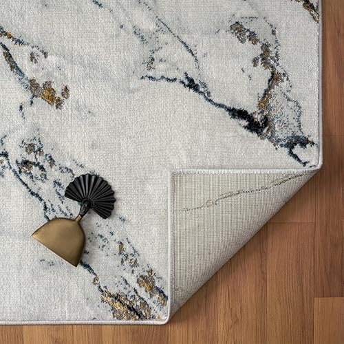Miniatura 9 de LUXE WEAVERS Francesca Collection 2140 - Alfombra abstracta de mármol marfil de 5 x 7 pulgadas